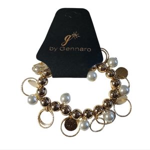 NWT G by Gennaro Faux Pearl and Beaded Gold Toned Stretch Bracelet